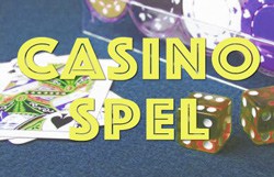 Ordet Casinospel med spelkort, tärningar och spelpolletter